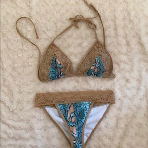 Lace and snake skin bikini